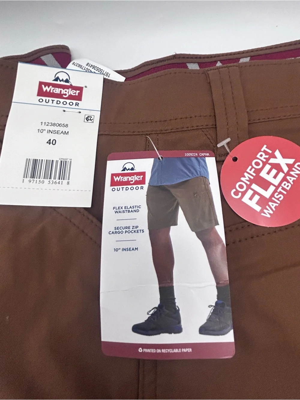 Wrangler Brown Outdoor Cargo Shorts with Flex Waistband